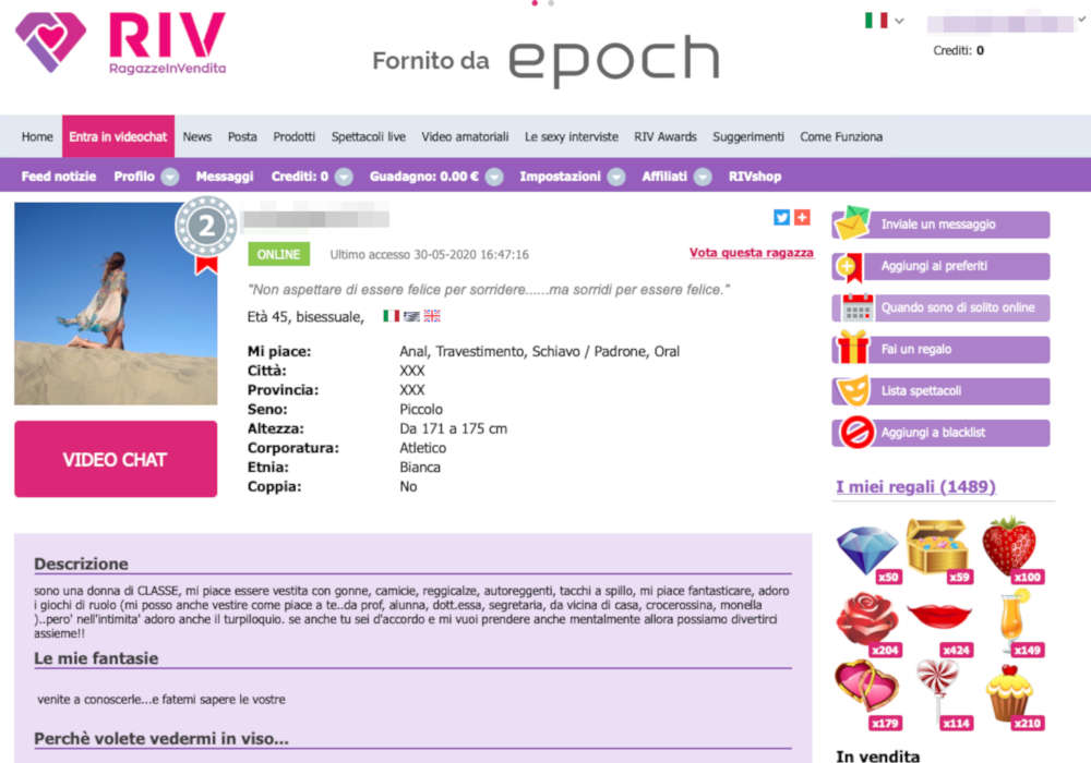 RIV profilo camgirl
